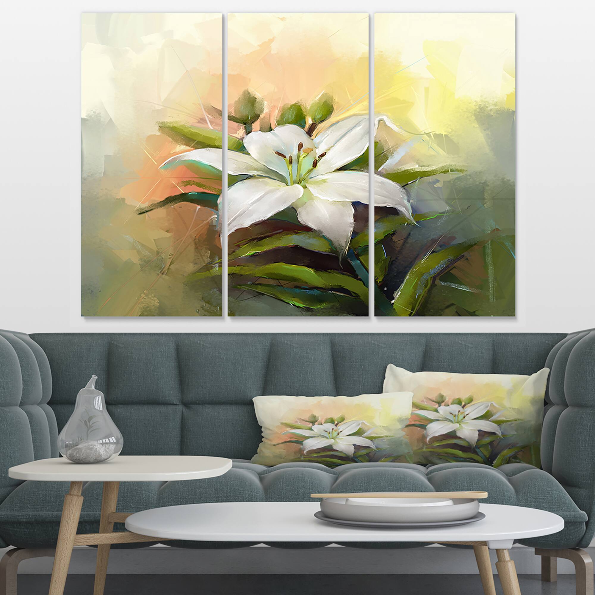 Designart - White Lily Flower Oil Painting